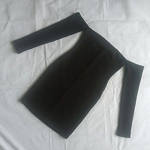 Off the shoulder, fitted black dress